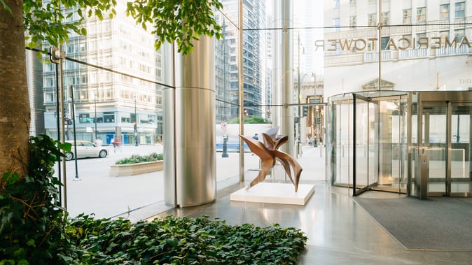 Rotating Sculptures Keep 110 N Wacker's Lobby Fresh, Dynamic, and Colorful