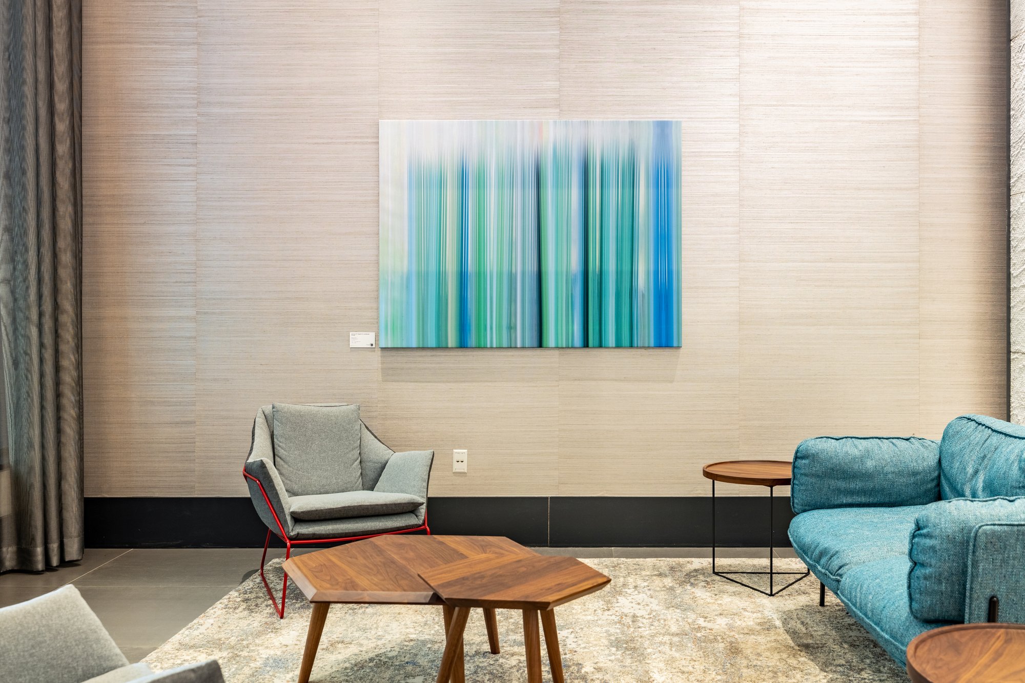 Artwork incorporated into the interior design of a commercial space.
